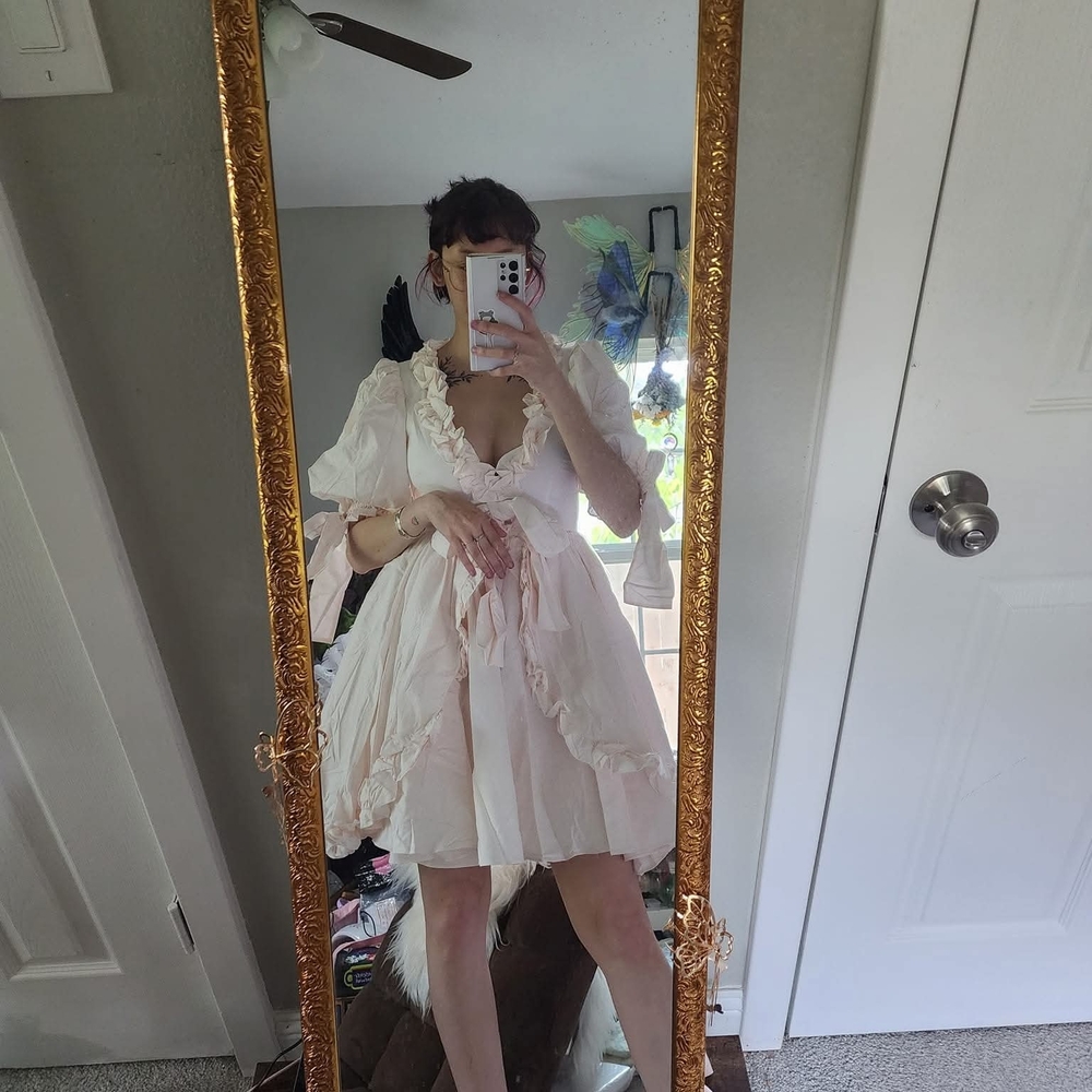 Ruffled Puff Sleeve Babydoll Dress - Light Blush